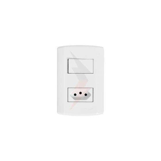 Imagem de Interruptor Com 1 Tecla Simples e 1 Tomada 2P+T 10/20A 250V Com Placa 4x2 Branco 