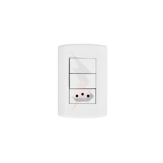 Imagem de Interruptor Com 2 Teclas Simples e 1 Tomada 2P+T 10/20A 250V Com Placa 4x2 Branco