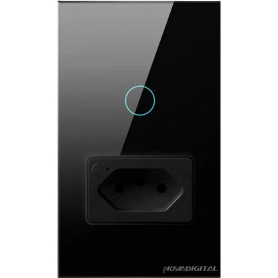 Imagem de Interruptor Com Tomada Inteligente 1 Botão Touch Wi-Fi Preto Novadigital IT-WK-01-B / IT-WK-02-B1