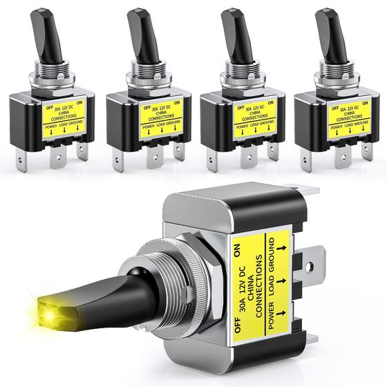 Imagem de Interruptor de alternância Nilight 5PCS ON Off 12V 30A com LED amarelo