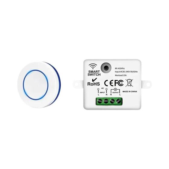 Imagem de Interruptor de Luz Sem Fio 10A 433MHz - Botão Redondo com Controle Remoto