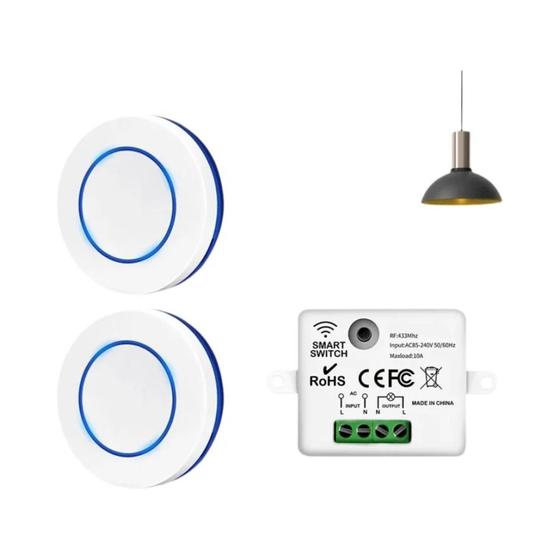 Imagem de Interruptor de Luz Sem Fio RF 433MHz - Receptor de Relé 10A - Mini Botão Redondo
