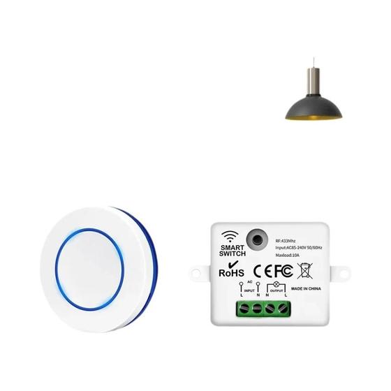 Imagem de Interruptor de Luz Sem Fio RF 433MHz - Receptor de Relé 10A - Mini Botão Redondo