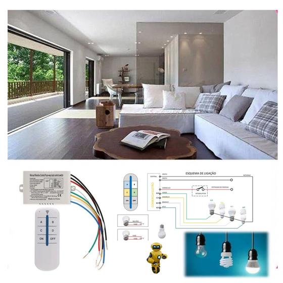 Imagem de Interruptor de parede inteligente 4 vias wireless com com cotrole remoto - automação residencial 