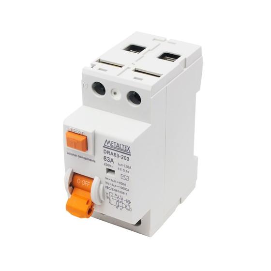 Interruptor Diferencial Residual 2 Pólos 63A 30MA DRA63-203 Metaltex ...