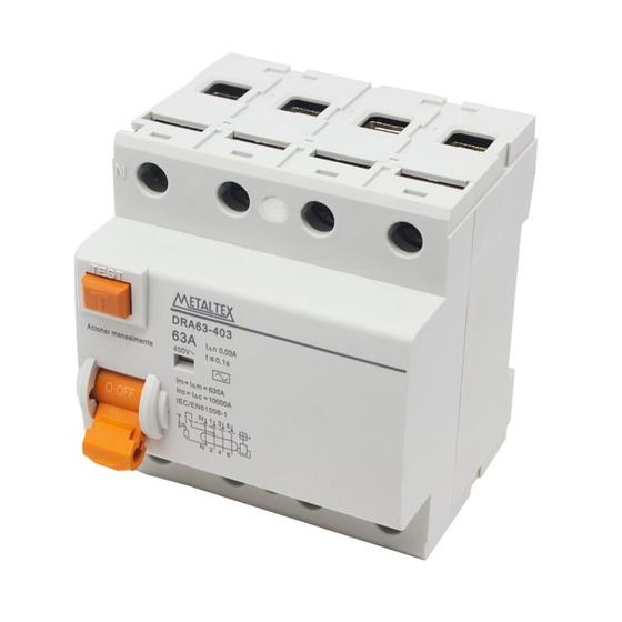 Imagem de Interruptor Diferencial Residual 4 Pólos 63A 30MA DRA63-403 Metaltex