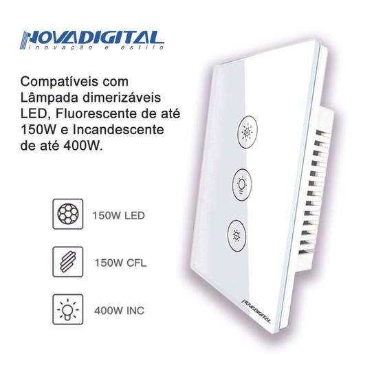Imagem de Interruptor Dimmer Inteligente Wifi Touch 3 Botões AlexaHome