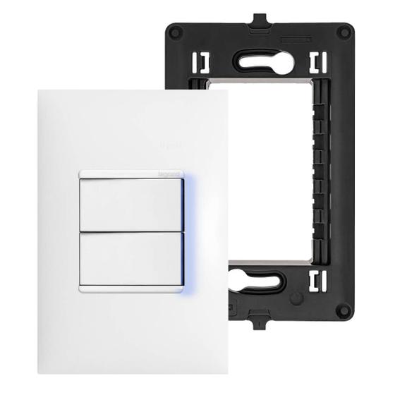 Imagem de Interruptor Duplo 4x2 (Paralelo + Simples) Com Led Placa e Suporte Branco Legrand