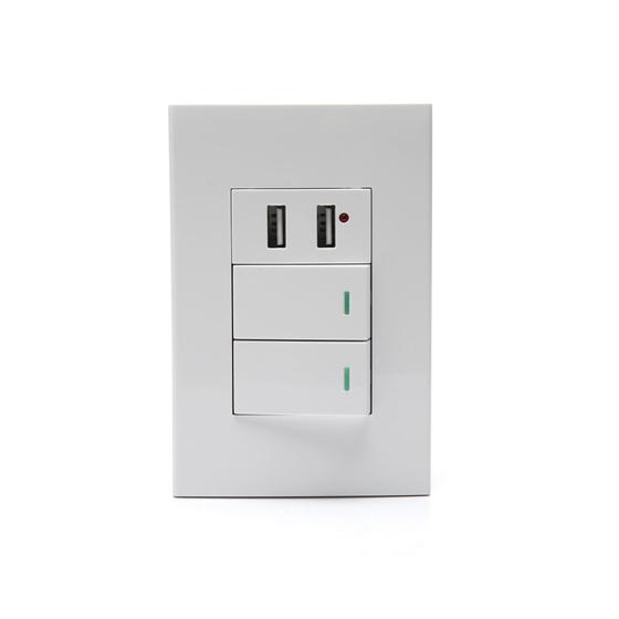 Imagem de Interruptor Duplo Branco 2 Portas Usb  Adaptador Celular 021