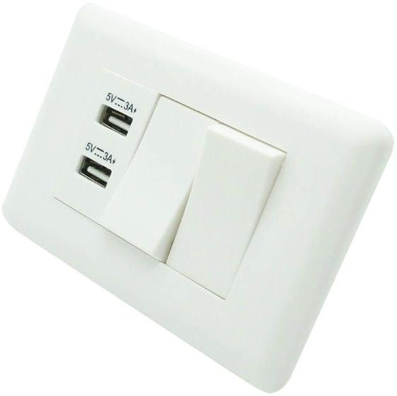 Imagem de Interruptor Duplo e 2 Portas USB Celular Adaptador Parede