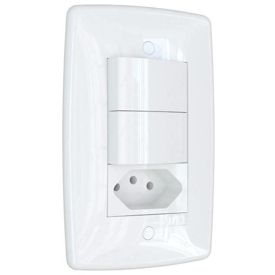 Imagem de Interruptor Duplo simples com tomada 10A Branco Finesse+ B.lux