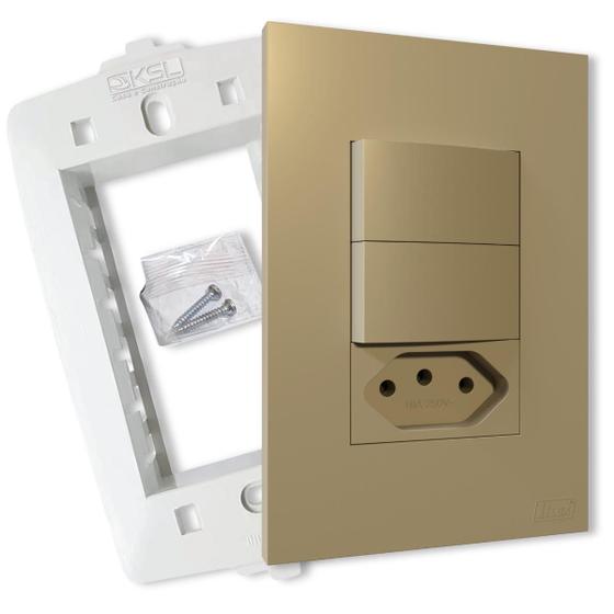 Imagem de Interruptor Duplo Simples Com Tomada 20A Areia Fosco Com Placa Recta B.lux