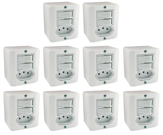 Imagem de Interruptor Duplo Simples + Tomada 10a Sistema X Bco c/ 10