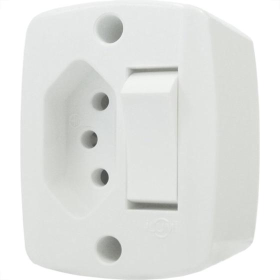 Imagem de Interruptor Externo Ilumi Retangular Branco 1 Simples+Tomada 10A 16544Pct - Kit C/10