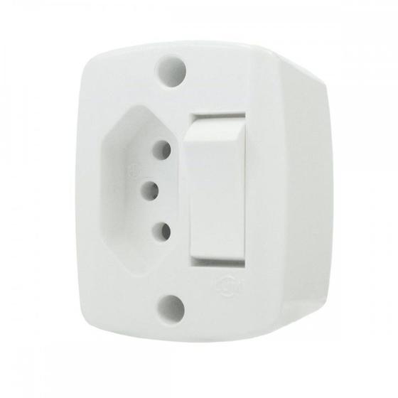 Imagem de Interruptor Externo Ilumi Retangular Branco 1 Simples+Tomada 10A 16544Pct - Kit C/10