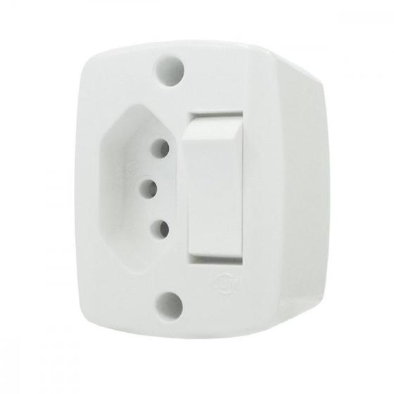 Imagem de Interruptor Externo Ilumi Retangular Branco 1 Simples+Tomada 10A   16544Pct ./ Kit Com 10