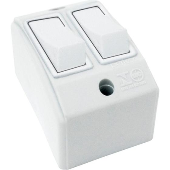 Imagem de Interruptor Externo Perlex Retangular 2 Simples Branco 172Brc/10 - Kit C/10