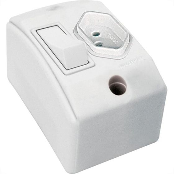 Imagem de Interruptor Externo Perlex Retangular Branco 1 Simples+Tomada 10A 170/11Brc/10 - Kit C/10