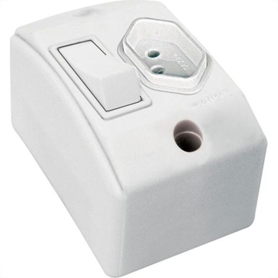 Imagem de Interruptor Externo Perlex Retangular Branco 1 Simples+Tomada 20A 170/15Brc/10 - Kit C/10
