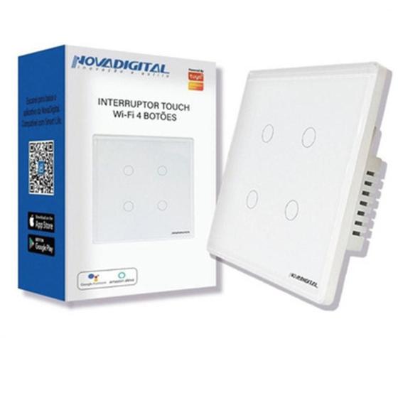 Imagem de Interruptor Inteligente 4X4 Wifi Touch 4 Botões Nova Digital