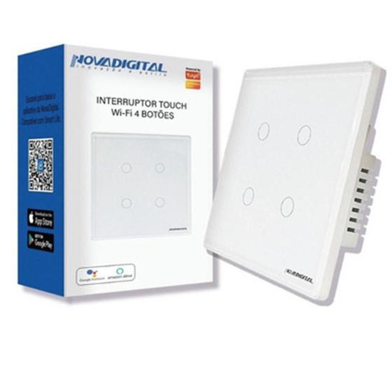 Interruptor Inteligente 4X4 Wifi Touch 4 Botões Nova Digital Menor preço em Interruptor Inteligente 4X4 Wifi Touch 4 Botões Nova Digital