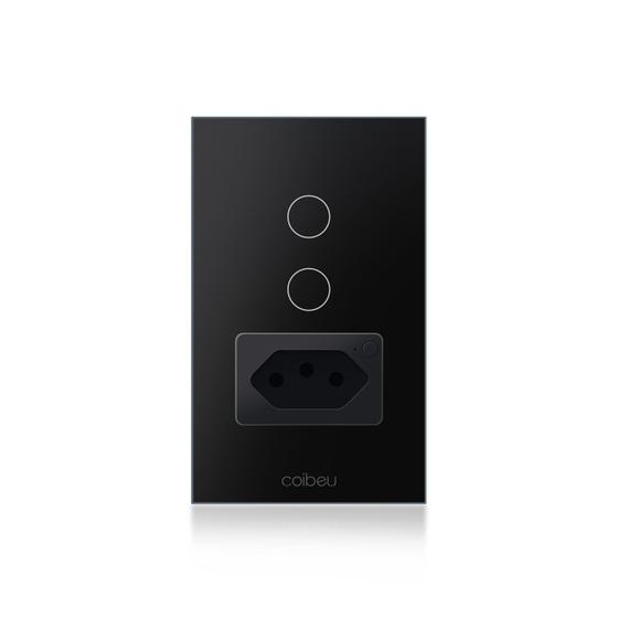 Imagem de Interruptor Inteligente COIBEU WiFi com Painel de Vidro  2 Interruptores e 1 Tomada, Compatível com Tuya Alexa e Google