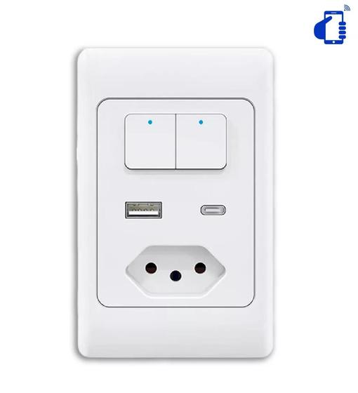Imagem de Interruptor Inteligente Com Tomada, Usb E Usb-C - 2 Teclas 4074