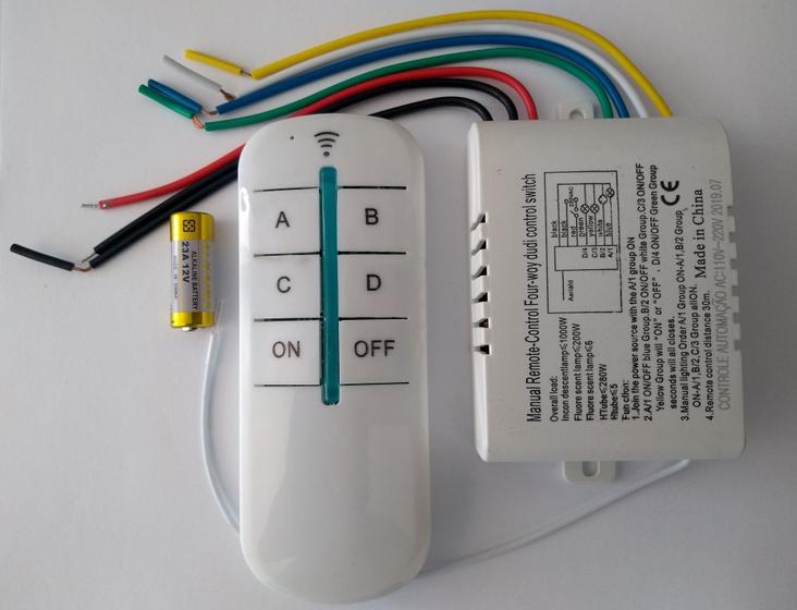 Imagem de Interruptor Inteligente Controle Remoto Sem Fio 4 Vias A/b/c/d Iluminação Bivolt 4000 watts
