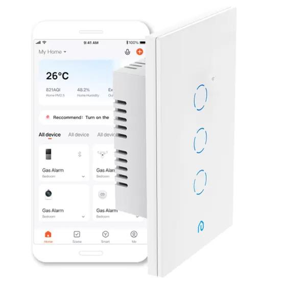 Imagem de Interruptor Inteligente Eh-130 Smart Home 3 Botões Touch Evolut Compatível com SmartLife e Tuya