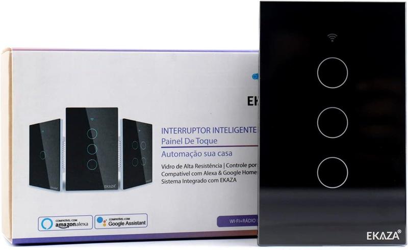 Imagem de Interruptor Inteligente EKAZA 3 Botoes Preto WiFi+BLE+RF