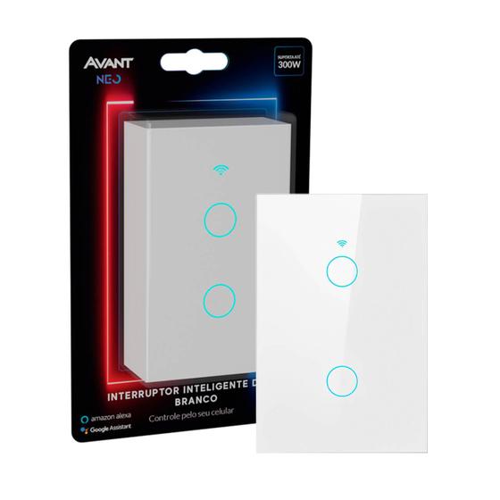 Imagem de Interruptor Inteligente Wifi 2 Botão Touch Avant Neo Alexa Google Assistant