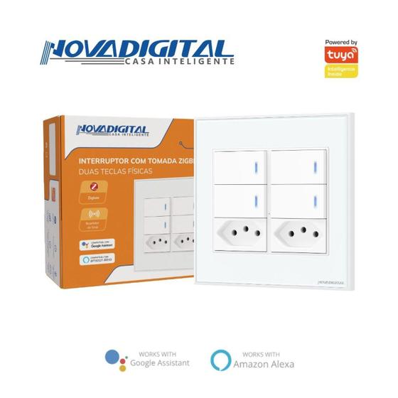 Imagem de Interruptor Inteligente Zigbee 4x4 4 Botões C/tomada Alexa Branco