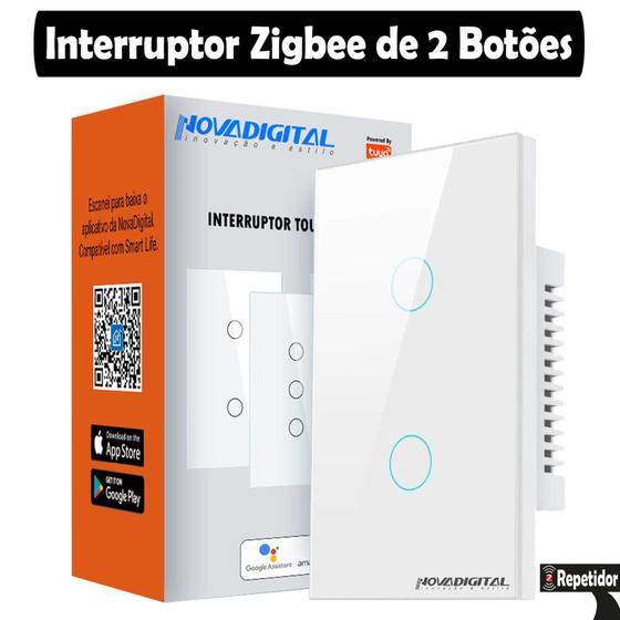 Interruptor Inteligente Zigbee Nova Digital Tuya de 2 Botões Branco Menor preço em Interruptor Inteligente Zigbee Nova Digital Tuya de 2 Botões Branco