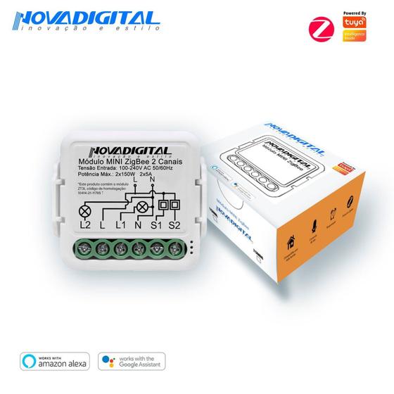 Imagem de Interruptor Mini Zigbee 3.0 2 Canais 10A Novadigital Tuya