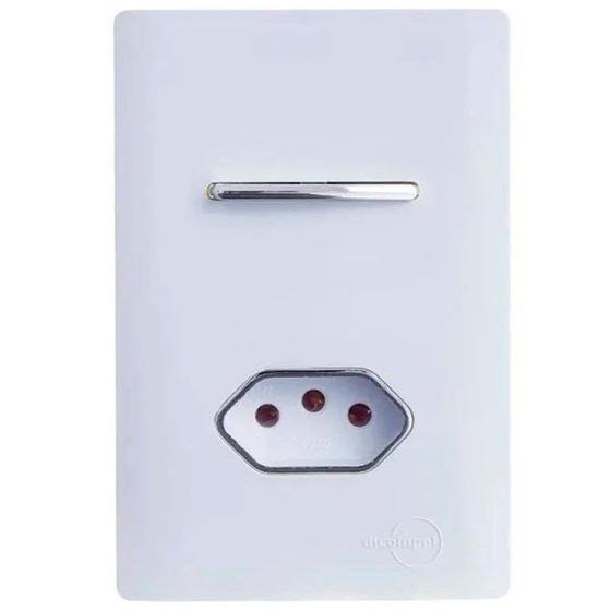 Imagem de Interruptor Novara Branco E Cromado 1 Tecla Simples E Tomada 20a  4x2 Com Placa Dicompel