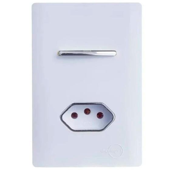 Imagem de Interruptor Novara Branco E Cromado 1 Tecla Simples E Tomada 20a  4x2 Com Placa Dicompel