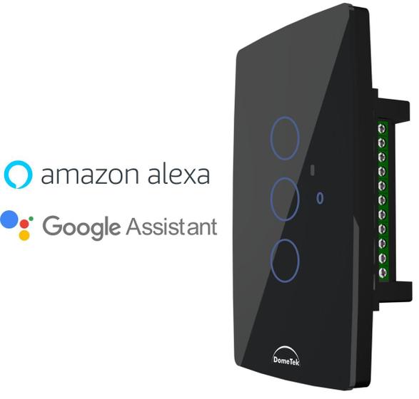 Imagem de Interruptor Preto Smart Touch Wifi Google Alexa 3 Teclas