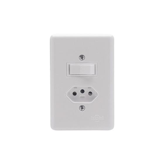 Imagem de Interruptor simples 1 tecla 6a com tomada fixa 2p+t 20a 250v tomada de acender