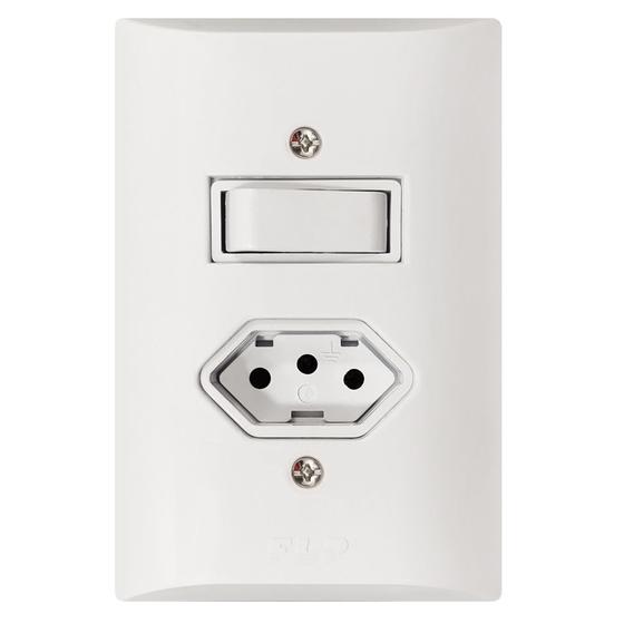 Imagem de Interruptor Simples 1 Tecla + Tomada 10A 2p+t Branco Com Espelho Bivolt 127V e 250V