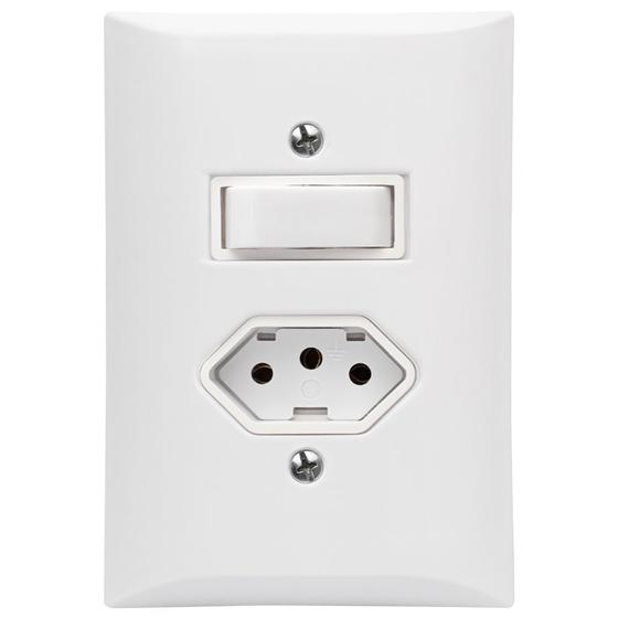 Imagem de Interruptor Simples 1 Tecla + Tomada 10A 2p+t Com Espelho Branco