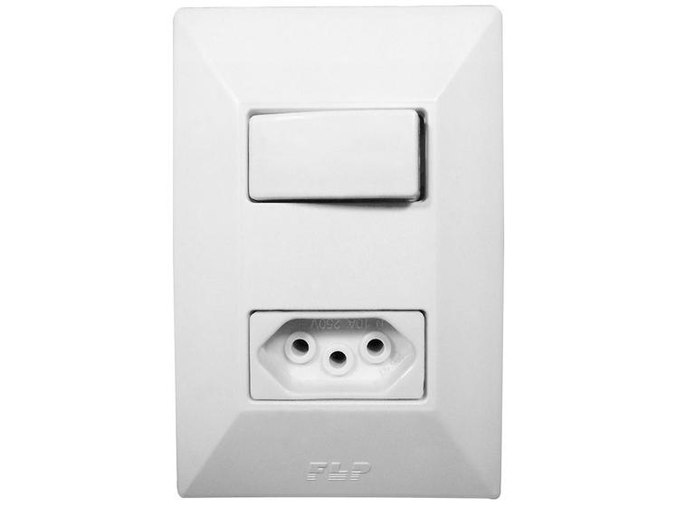 Imagem de Interruptor Simples 1 Tecla + Tomada 10A 2p+t Com Espelho Branco Linha Dubai