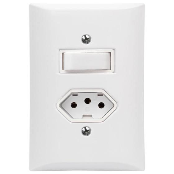 Imagem de Interruptor Simples 1 Tecla + Tomada 20A 2p+t Com Espelho Branco