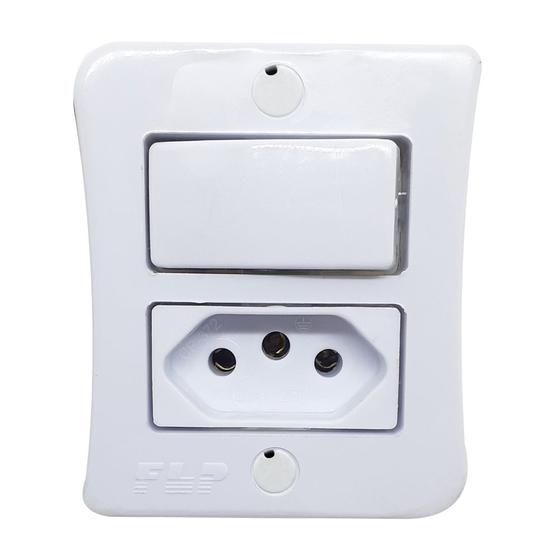 Imagem de Interruptor Simples 1 Tecla + Tomada 20A 2p+t Externo Sobrepor Com Espelho Branco Bivolt 127v e 250v Linha Viena