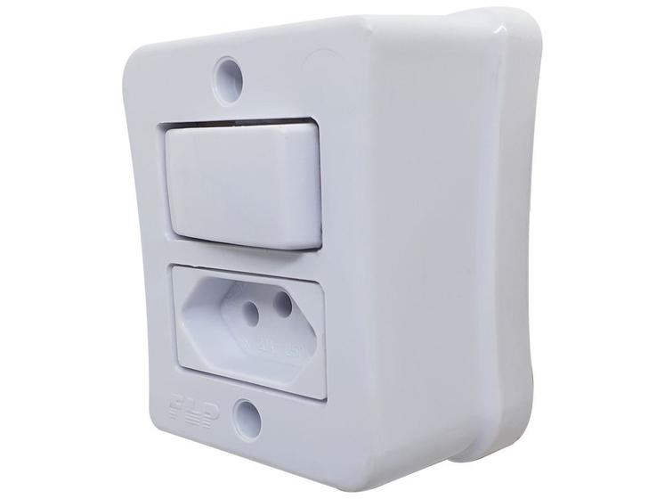Imagem de Interruptor Simples 1 Tecla + Tomada 20A 2p+t Sobrepor Externo Com Espelho Branco Linha Viena