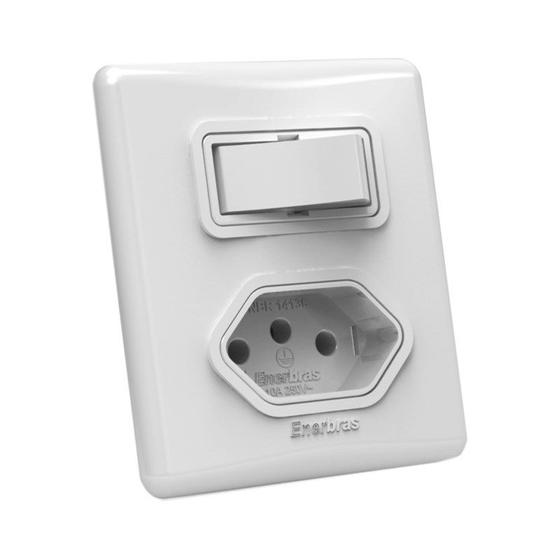 Interruptor Simples 10A 1 Tecla e Tomada Branco Linha E SX Enerbras Menor preço em Interruptor Simples 10A 1 Tecla e Tomada Branco Linha E SX Enerbras