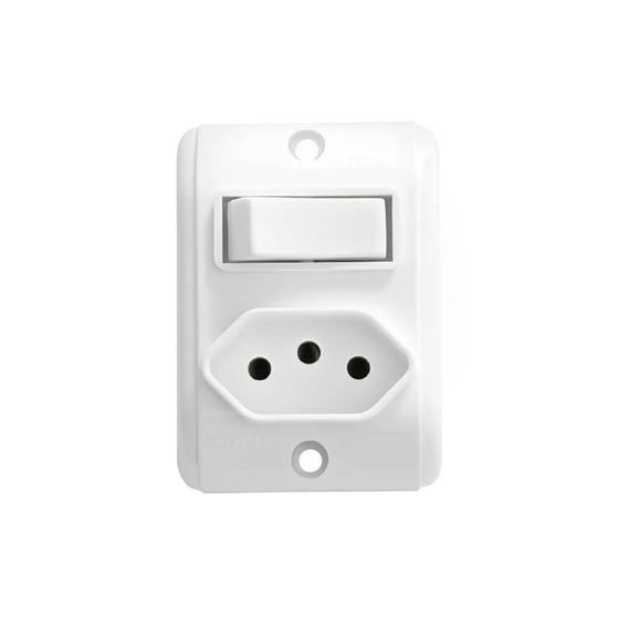 Imagem de Interruptor Simples 10A e Tomada 2p+t 20A 250V Retangular Branco - Pezzi
