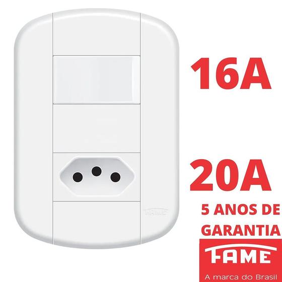 Imagem de Interruptor Simples 16A e Tomada Padrão 2P+T 20A Com Placa Blanc Mais FAME