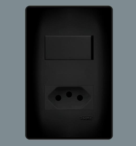 Imagem de Interruptor Simples 16A + Tomada 10A Placa 4X2 Habitat Black - FAME