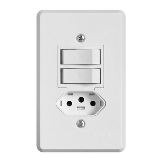 Imagem de Interruptor Simples 2 Teclas Com 1 Tomada 10A - Pratika - Ilumi