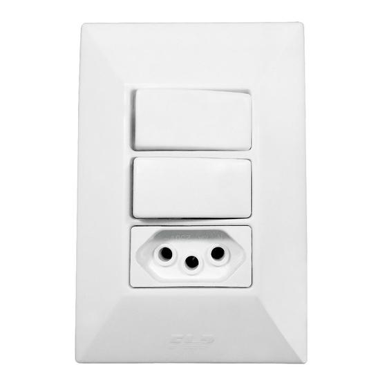 Imagem de Interruptor Simples 2 Teclas + Tomada 10A 2p+t Linha Dubai Bivolt 127v e 250v Com Espelho Branco